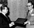 Receiving an award for his EMI recording of Beethoven's works 1968